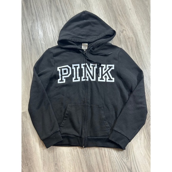 PINK Victoria's Secret Tops - PINK Victoria's Secret Black Full Zip Logo Hoodie Sweatshirt Medium t2k lounge M